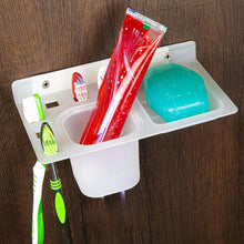 3in1 Wall Mounted Multi-Compartment Toothbrush & Soap Holder with Cup (1 Pc)