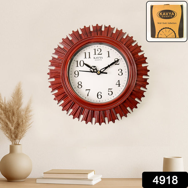 Wooden Look Round Wall Clock - Battery Operated, Easy-to-Read, Plastic Design for Home/Office